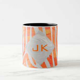 Zebra Monogram Orange och White Två-Tonad Mugg