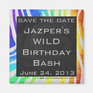 Zebra Monogram Rainbow och White Print Magnet
