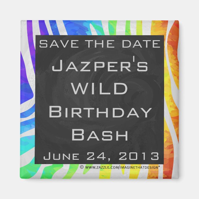 Zebra Monogram Rainbow och White Print Magnet (Framsidan)