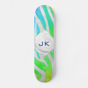 Zebra Monogram Rainbow och White Print Old School Skateboard Bräda 21,6 Cm