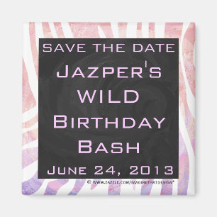Zebra Monogram Rosa och White Magnet