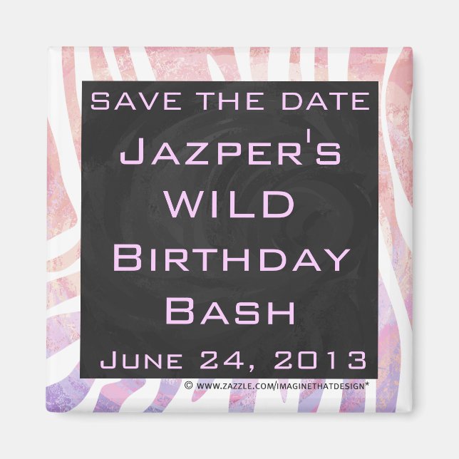 Zebra Monogram Rosa och White Magnet (Framsidan)