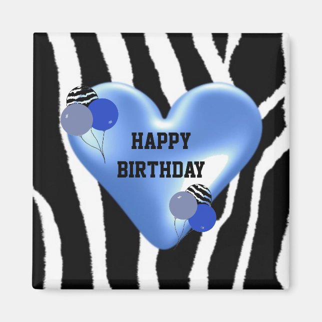 Zebra Mönster Födelsedag med Ballonger Magnet (Framsidan)