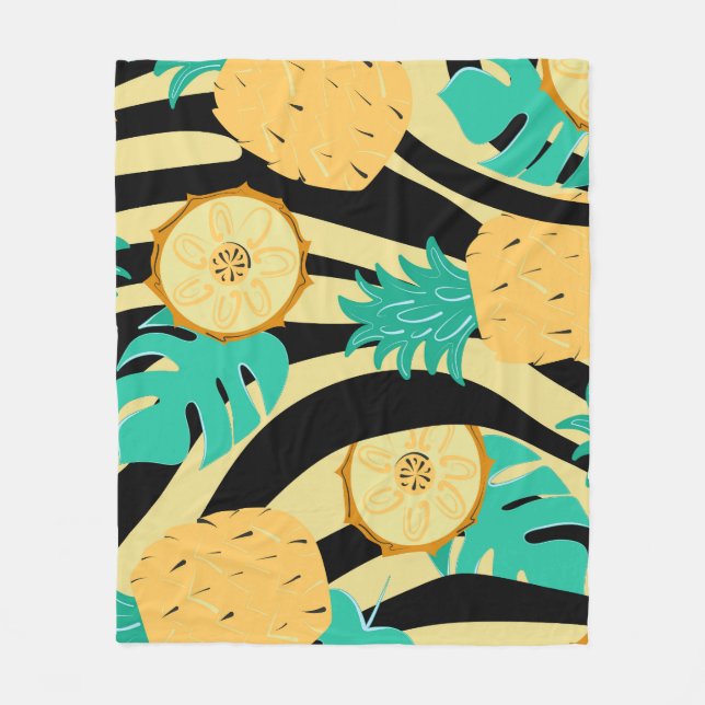 Zebra, monstera, ananas: sommaren mönster. fleecefilt (Framsidan)