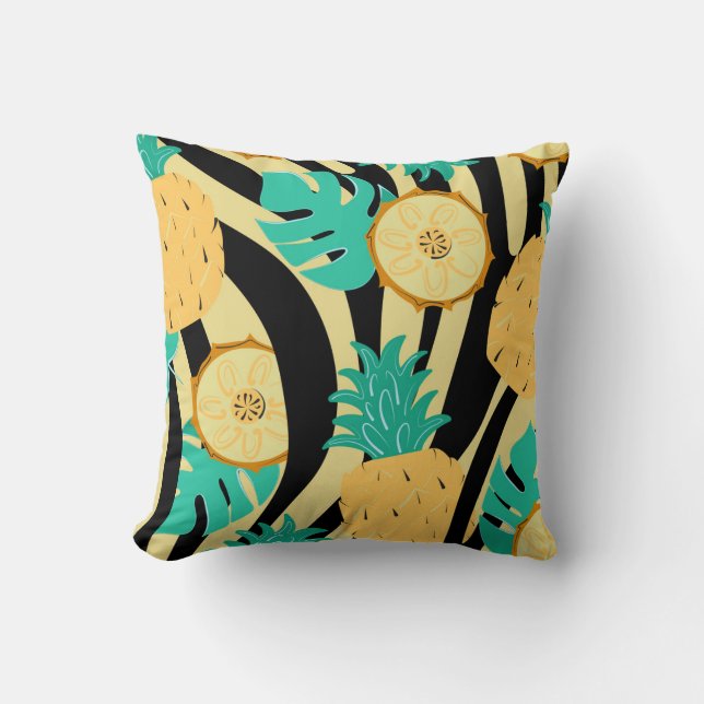 Zebra, monstera, ananas: sommaren mönster. kudde (Framsida)