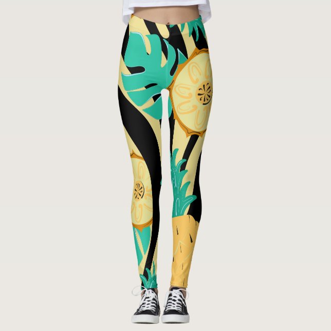 Zebra, monstera, ananas: sommaren mönster. leggings (Framsida)