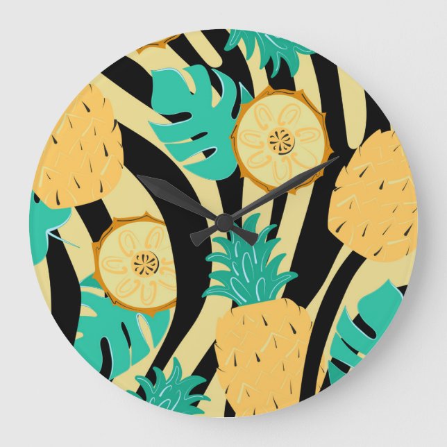 Zebra, monstera, ananas: sommaren mönster. stor klocka (Framsida)