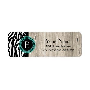 Zebra mönstrad djurt tryck och Monogram Returadress Etikett