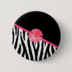 Zebra mönstrad flickaktigt rosa daisy knapp