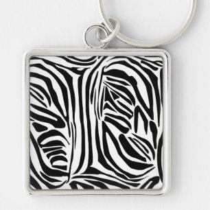 Zebra mönstrad fyrkantig silverfärgad nyckelring