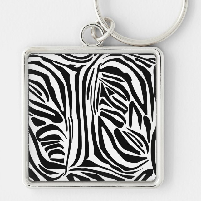 Zebra mönstrad fyrkantig silverfärgad nyckelring (Framsidan)