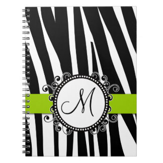 Zebra mönstrad grön anteckningsbok för Monogram M