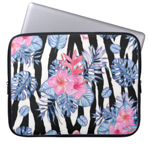 Zebra mönstrad med tropiska Hibiscus och Flamingos Laptop Fodral