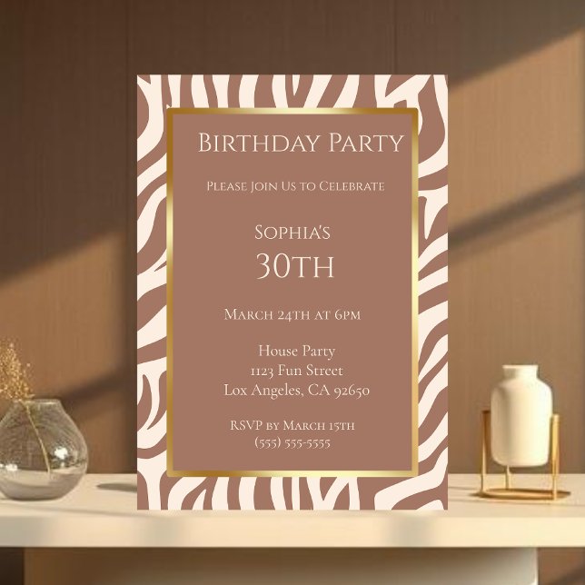 Zebra mönstrad-mocha-inbjudan - Annonsering Inbjudningar (Birthday-Zebra Pattern-Mocha Mousse- Invitation)