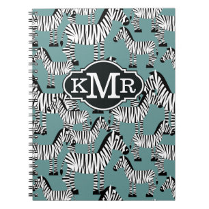 Zebra mönstrad Monogram Anteckningsbok Med Spiral