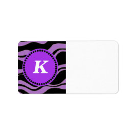 Zebra mönstrad Monogram för svart och Lila Adressetikett