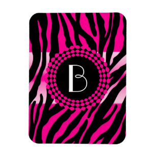 Zebra mönstrad och Monogram för djurt tryck rosa Magnet