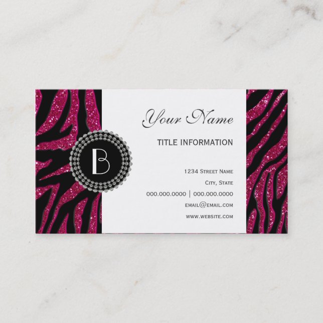 Zebra mönstrad och monogram för djurtryck i Glitte Visitkort (Framsida)