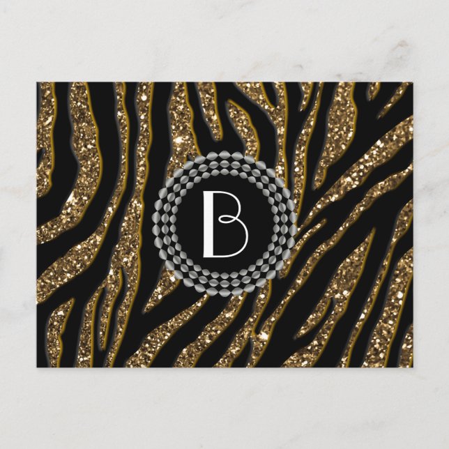 Zebra mönstrad och monogram för djurutskrift i Gli Vykort (Framsida)