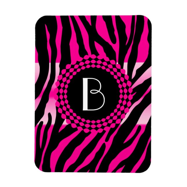 Zebra mönstrad och monogram Rosa för djurtryck Magnet (Vertikal)