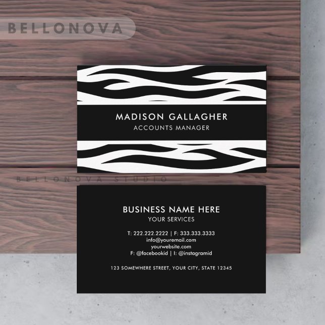 Zebra mönstrad Professionell för anpassningsbar, v Visitkort (Custom White And Black Zebra Pattern Professional Business Card)