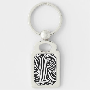 Zebra mönstrad rektangulärt silverfärgad nyckelring