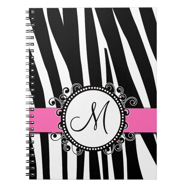 Zebra mönstrad rosa anteckningsbok för Monogram M Med Spiral (Framsidan)
