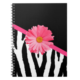 Zebra mönstrad Rosa Daisy Anteckningsbok Med Spiral