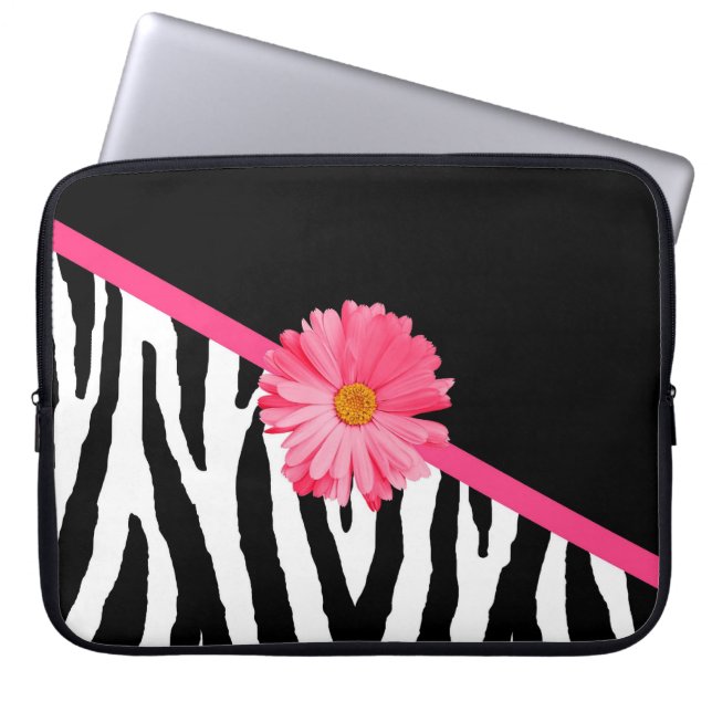 Zebra mönstrad Rosa Daisy Laptop Sleeve (Framsidan)
