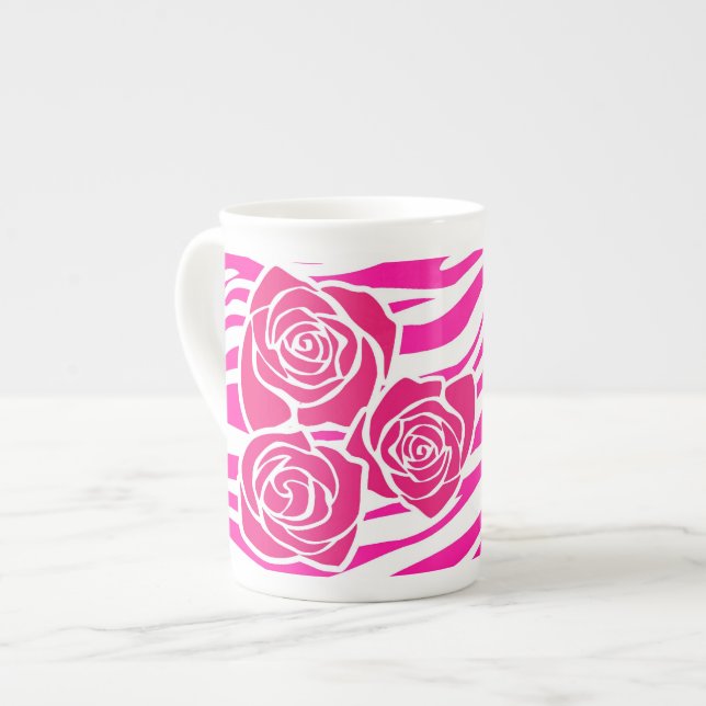 Zebra mönstrad + rosa ros Espresso/ Jumbo Mugg Benporslin Mugg (Framsida vänster)