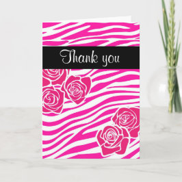 Zebra mönstrad + rosa ros tackar dig att card tack kort
