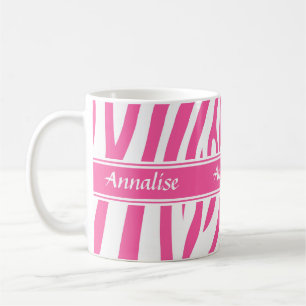 Zebra mönstrad rosa vit för trendig anpassade kaffemugg