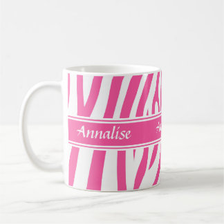 Zebra mönstrad rosa vit för trendig anpassade kaffemugg