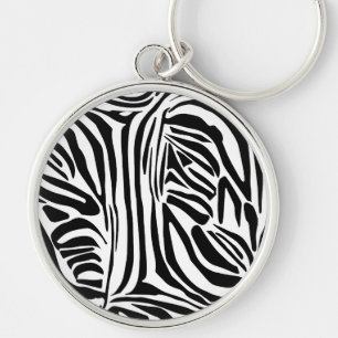 Zebra mönstrad rund silverfärgad nyckelring