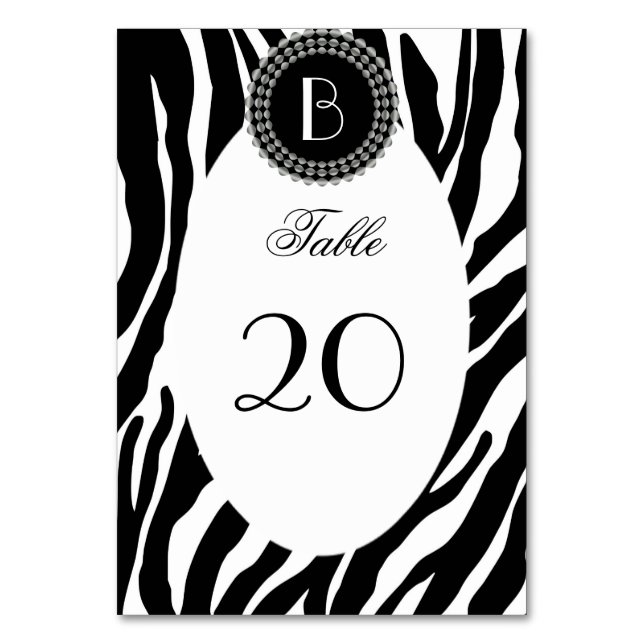 Zebra mönstrad utskrift av djur och Monogram Bordsnummer (Framsidan)