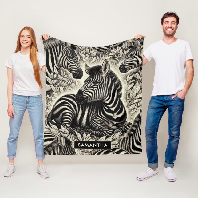 Zebra mönstrad Vintage Fleecefilt (På plats)