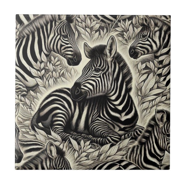 Zebra mönstrad Vintage Kakelplatta (Framsidan)