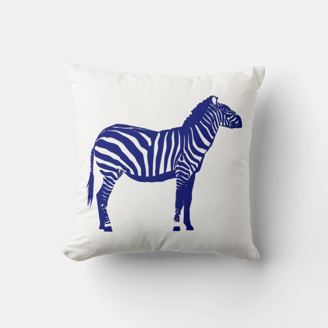 Zebra - Mörk Cobalt Blue and White Kudde (Framsida)