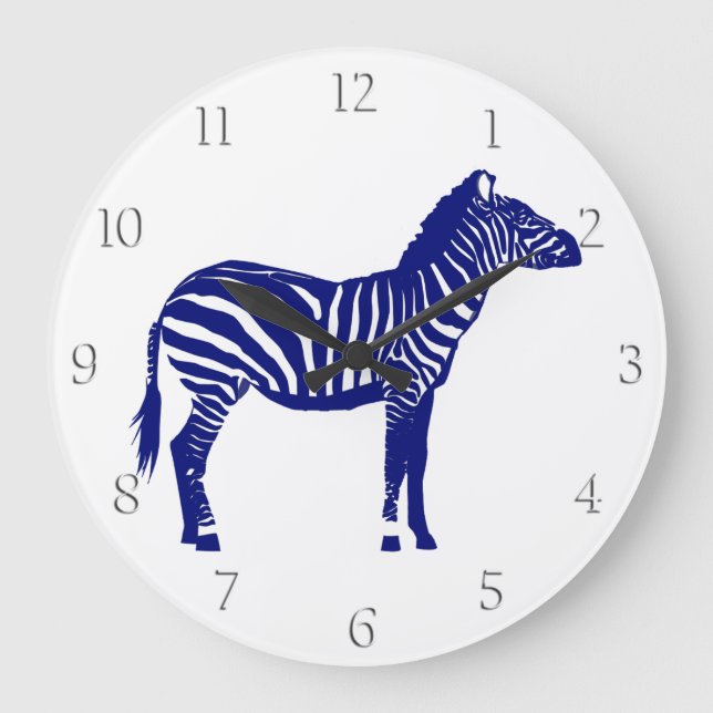 Zebra - Mörk Cobalt Blue and White Stor Klocka (Framsida)
