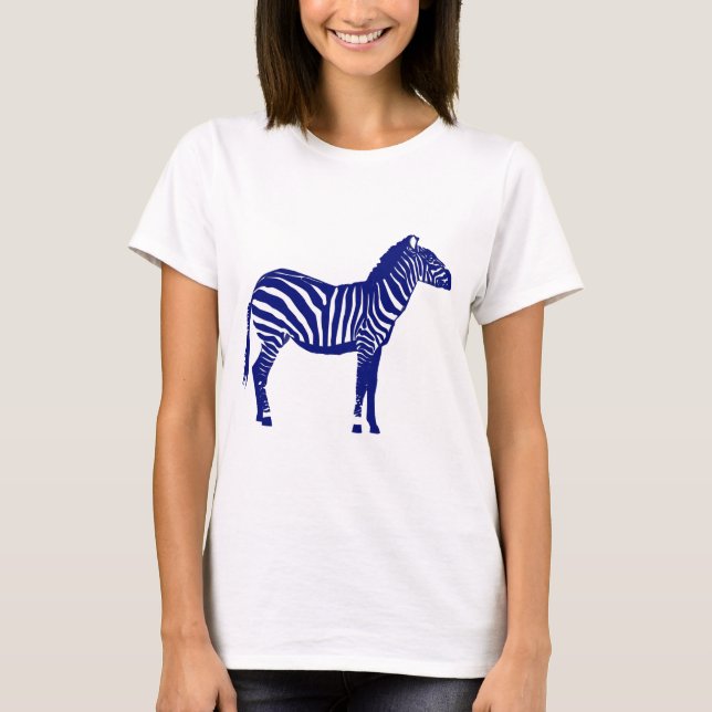 Zebra - Mörk Cobalt Blue and White Tee Shirt (Framsida)