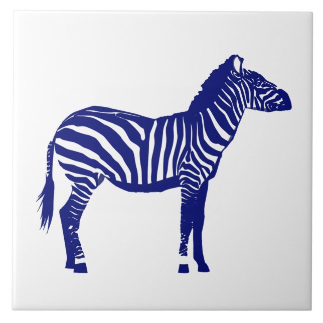 Zebra - Mörk koboltblå och vit Kakelplatta (Framsidan)