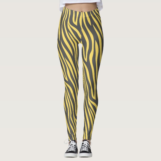 Zebra Navy Gult Minimal Mönster Leggings (Framsida)