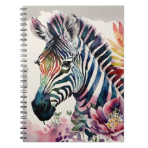 Zebra Notebook Blommigt Watercolor Art Art