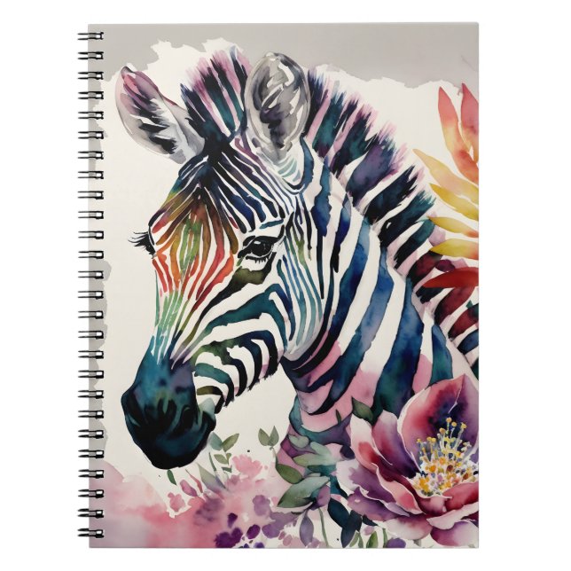 Zebra Notebook Blommigt Watercolor Art Art Anteckningsbok (Framsidan)