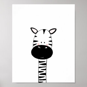 Zebra Nursery Print Black and white modern zoo Poster