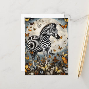 Zebra och Butterflies Vykort