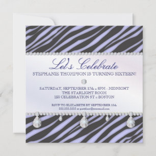 Zebra och Diamonds Sweet 16 Elegance Inbjudningar