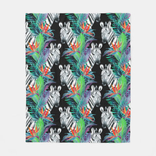 Zebra och exotiska blommor Mönster Fleecefilt
