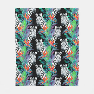 Zebra och exotiska blommor Mönster Fleecefilt