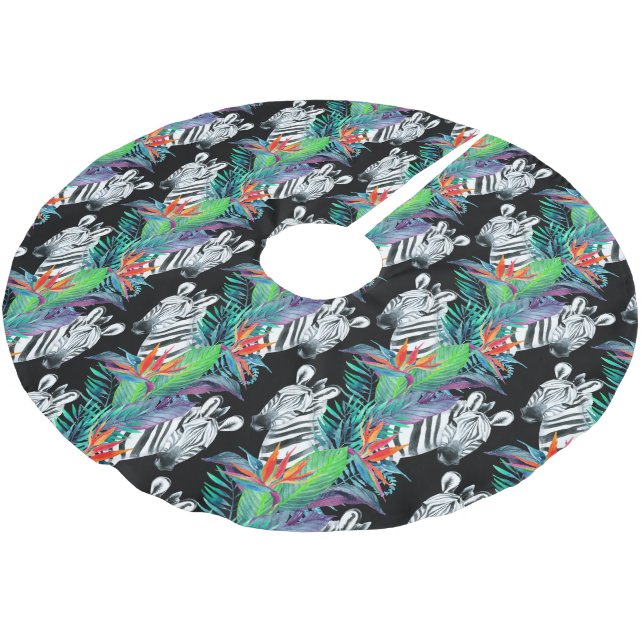 Zebra och exotiska blommor Mönster Julgransmatta Borstad Polyester (Vinklad)